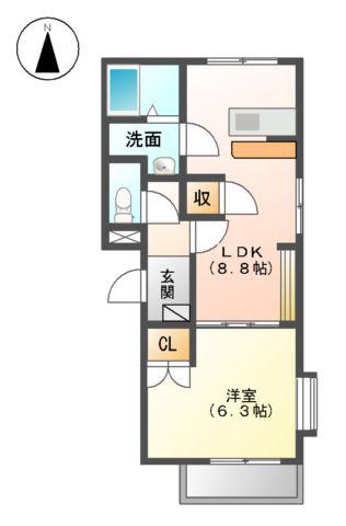 ピースフルドロール(1LDK/1階)の間取り写真