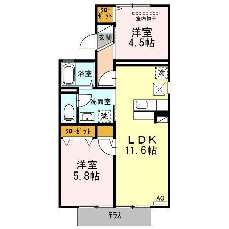 パレーシャル平野A棟(2LDK/1階)の間取り写真
