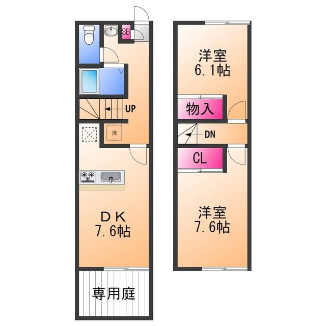 レオパレスヴィルヌーブ(2DK/1階)の間取り写真