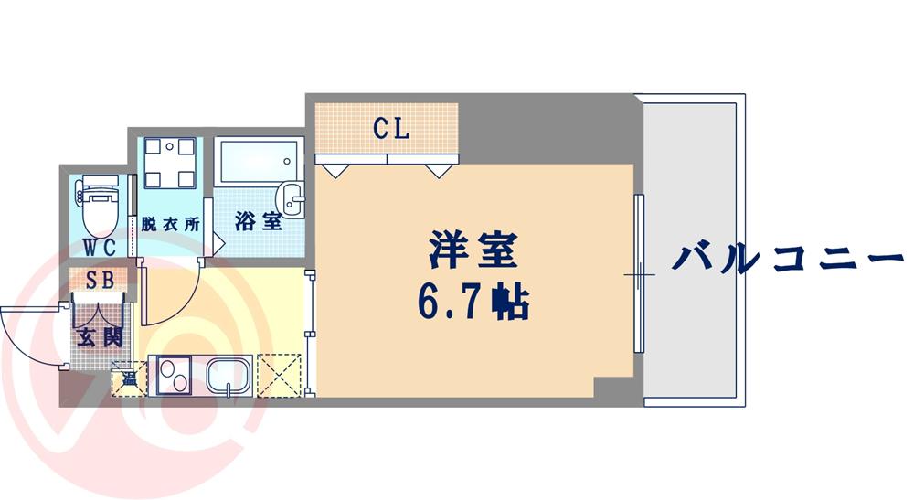 地下鉄千日前線 桜川駅(大阪) 徒歩9分 9階建 築19年(1K/5階)の間取り写真