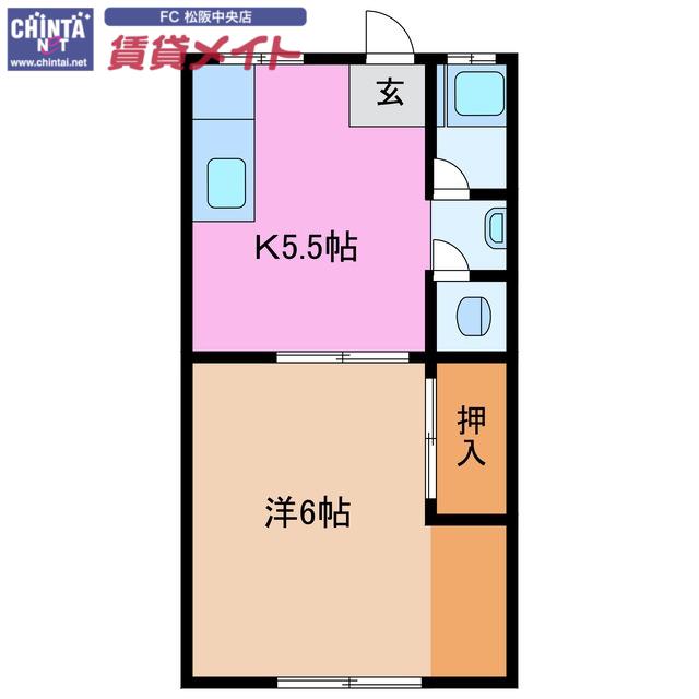 ハイテイル松阪(1DK/1階)の間取り写真