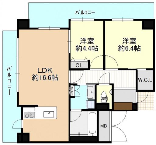 ひろしまガーデンガーデンサウスタワー(2LDK/4階)の間取り写真