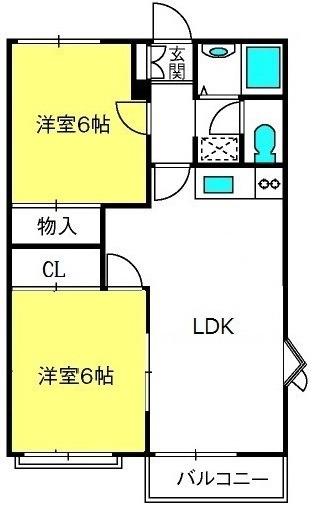 三橋グランハイム富士A(2LDK/2階)の間取り写真