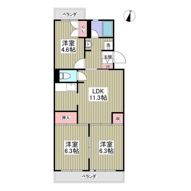 大津ケ丘ハイツ(3LDK/1階)の間取り写真