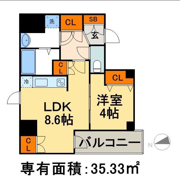 AXIA日本橋茅場町(1LDK/8階)の間取り写真