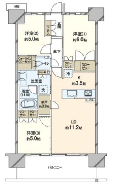 プレミスト湘南辻堂フォレストフェイス(3LDK/7階)の間取り写真