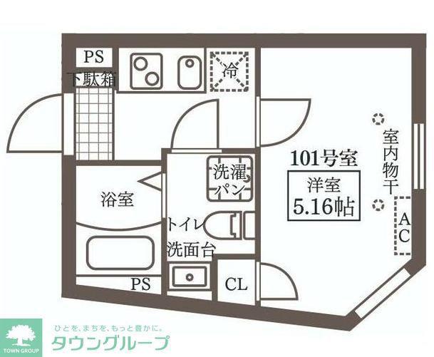 トリニティ世田谷(1K/1階)の間取り写真