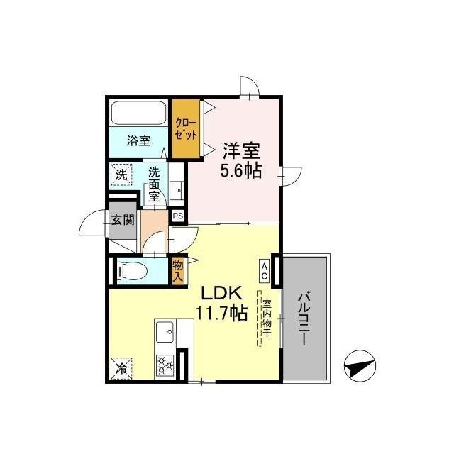 ノイハイマート屋形(1LDK/2階)の間取り写真