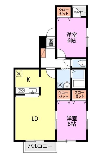 エクセランプラース(2LDK/2階)の間取り写真