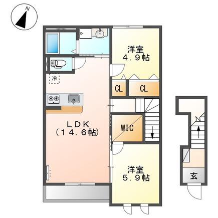アムール(2LDK/2階)の間取り写真