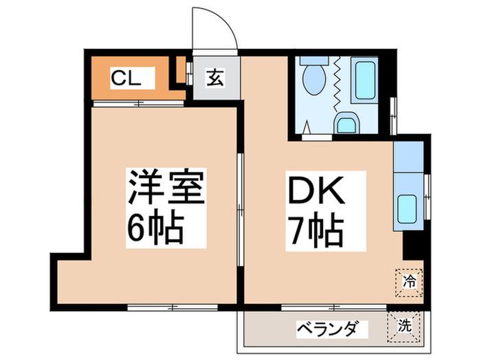 西川マンション(1DK/5階)の間取り写真