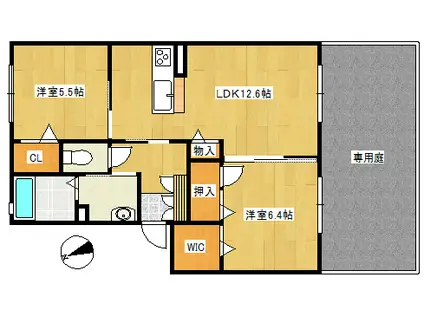 ル・コンフォール皆賀(2SLDK/1階)の間取り写真