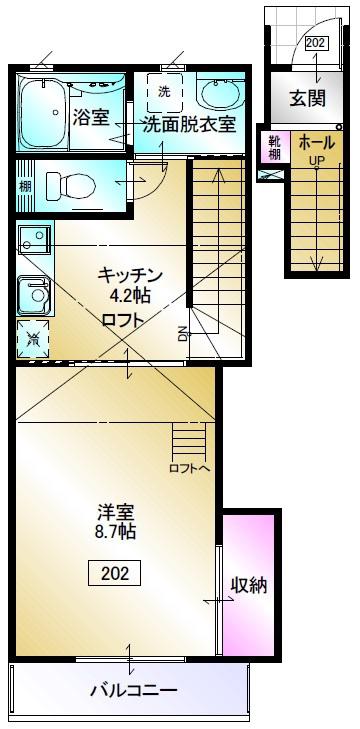 リグザイル青葉(1K/2階)の間取り写真