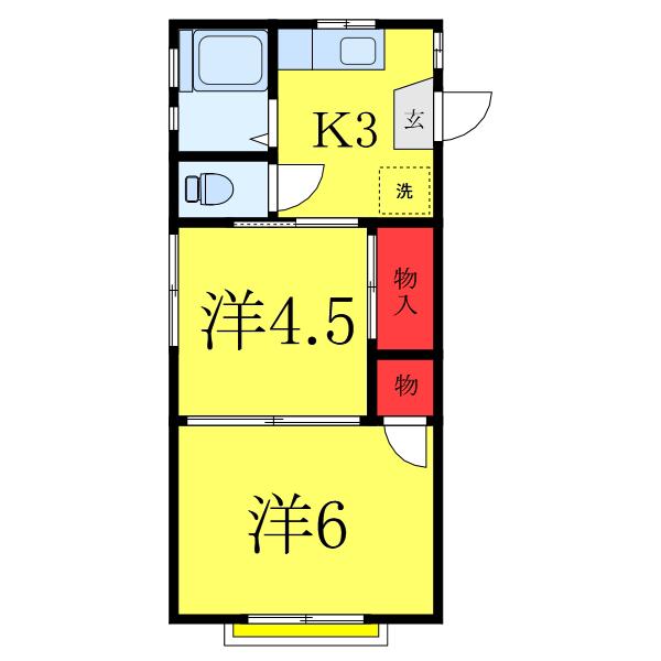 第1野久慕ハイツ(2K/2階)の間取り写真