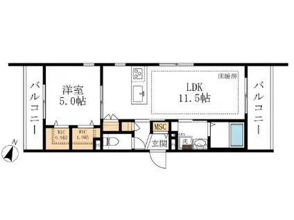 AF クロエイースト(1LDK/3階)の間取り写真