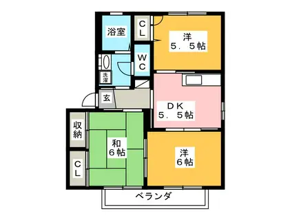 ラ・ポール波須B棟(3DK/2階)の間取り写真