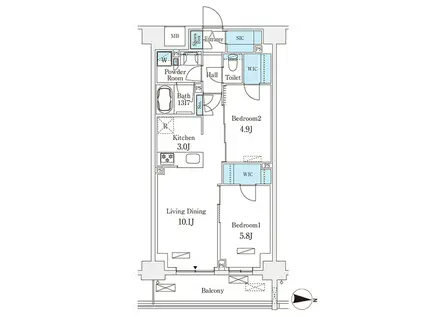 ロイジェントパークス押上錦糸町(2LDK/2階)の間取り写真