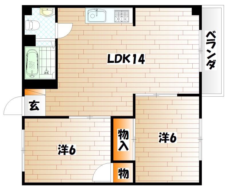 米倉ビル(2LDK/5階)の間取り写真