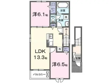 クレール丹波II(2LDK/2階)の間取り写真