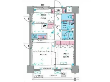 GENOVIA浅草VISKYGARDEN(2LDK/3階)の間取り写真