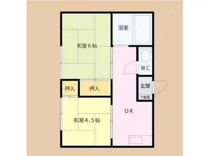 上水コーポラス(2DK/1階)の間取り写真