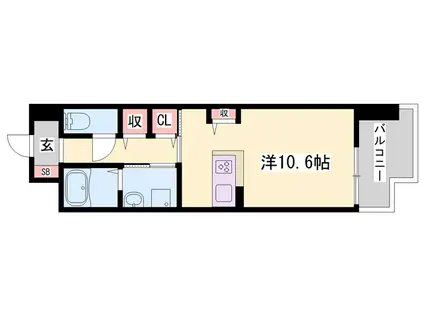 クレール姫路II(1K/1階)の間取り写真