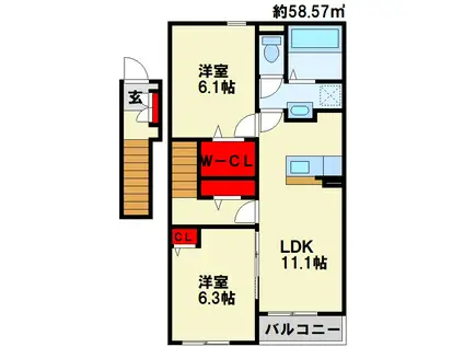 フォルト I(2LDK/2階)の間取り写真