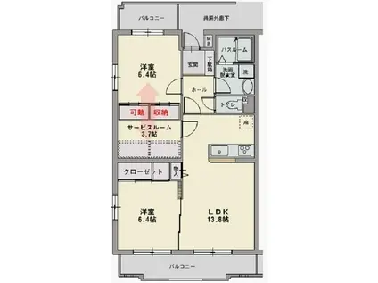 オーポンパレ(2SLDK/3階)の間取り写真