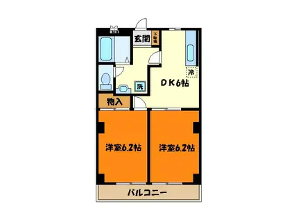 ドルフM(2DK/2階)の間取り写真