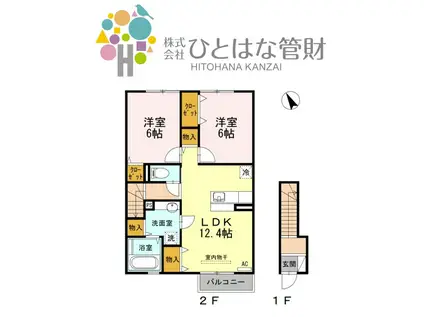 クローバーヒルズ C(2LDK/2階)の間取り写真