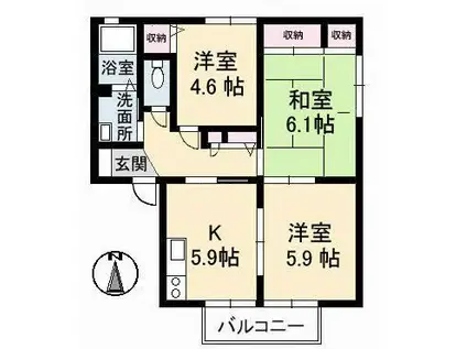 レジデンスナカヤB棟(3K/1階)の間取り写真