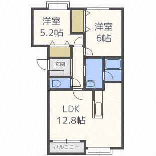 クリスタルリバー壱番館(2LDK/2階)の間取り写真