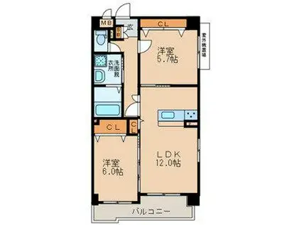 エルティアラ上富野(2LDK/1階)の間取り写真