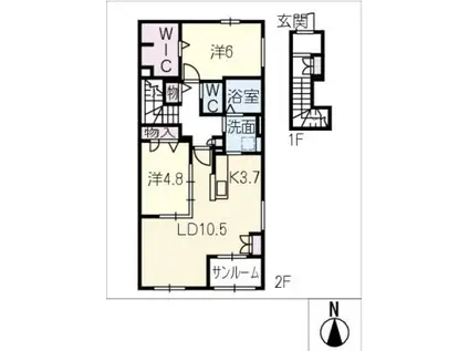 リヴェールE(2LDK/2階)の間取り写真