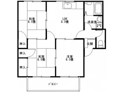 ソレアード東野A棟(3LDK/2階)の間取り写真