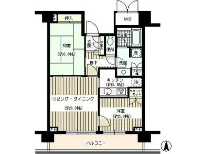 イーストコモンズ清澄白河パークフラッツ(2LDK/5階)の間取り写真