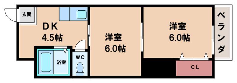 第2翡翠苑(2DK/5階)の間取り写真