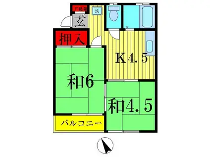 サンハイム平和台(2K/2階)の間取り写真