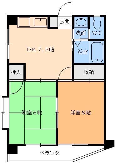 メローハイツ千舟(2DK/5階)の間取り写真
