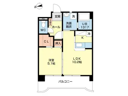 エーデルくるりII(1LDK/4階)の間取り写真