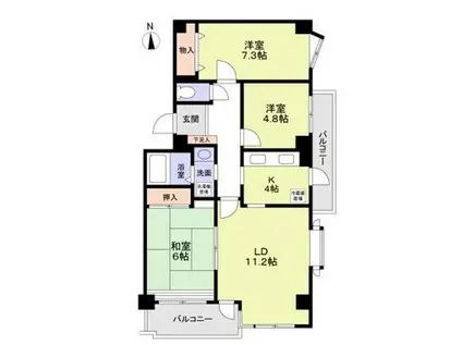 プレジール桜(3LDK/1階)の間取り写真