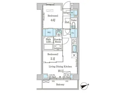 インスタイルレジデンス本駒込(2LDK/5階)の間取り写真