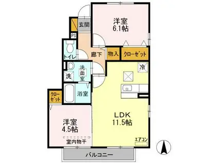 ハイブリッジII(2LDK/1階)の間取り写真