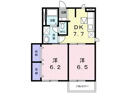 ソレアードI(2DK/1階)の間取り写真