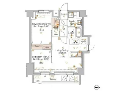 HY S MINOWA II(1SLDK/6階)の間取り写真