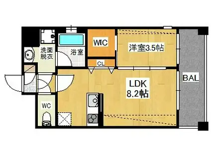 BRAND NEW DAY 高宮(1LDK/7階)の間取り写真