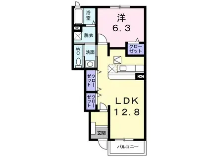 プラシードI(1LDK/1階)の間取り写真