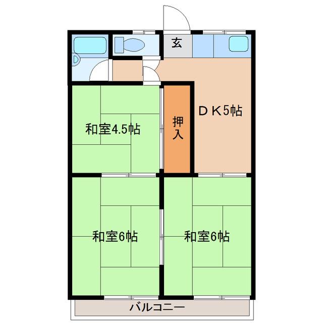 高橋荘(3DK/2階)の間取り写真