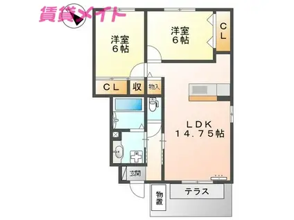 ブランシュ富田 A棟(2LDK/1階)の間取り写真