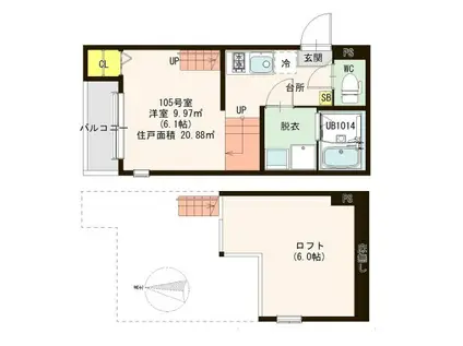 ハーモニーテラス旭ケ丘VII(1K/1階)の間取り写真